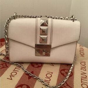 Michael Kors White Leather Chain Crossbody with Silver Stud Accents